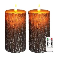 Flameless Candles Lights, Set of 2 6"x3" Pine Bark Flickering LED Candles wit...