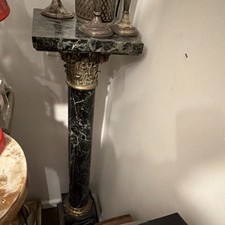 Antique Marble Pedestal with Ornate Gold Accents, Dark Green and Gold