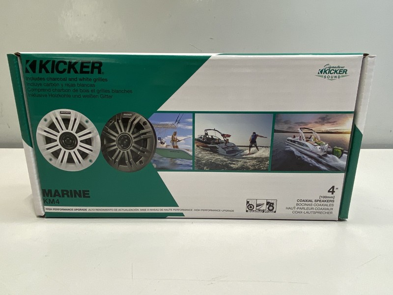 KICKER KM4 4-Inch Marine Coaxial Speakers with 1/2-Inch Tweeters 2-Ohm