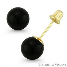 3mm-8mm Black Onyx Ball Studs 14k 14kt Yellow Gold Screwback-Bell Stud Earrings