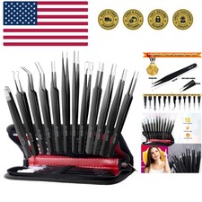 12 Pack Precision Tweezers Set for Craft, Soldering, Jewelry, Facial Hair, Ey...