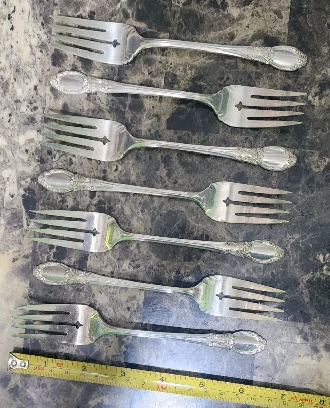 LOT OF 7 MID CENTURY c1957 PARK LANE/CHATELAINE SILVERPLATE "6.5" SALAD FORKS 🥗 - Изображение 3 из 4
