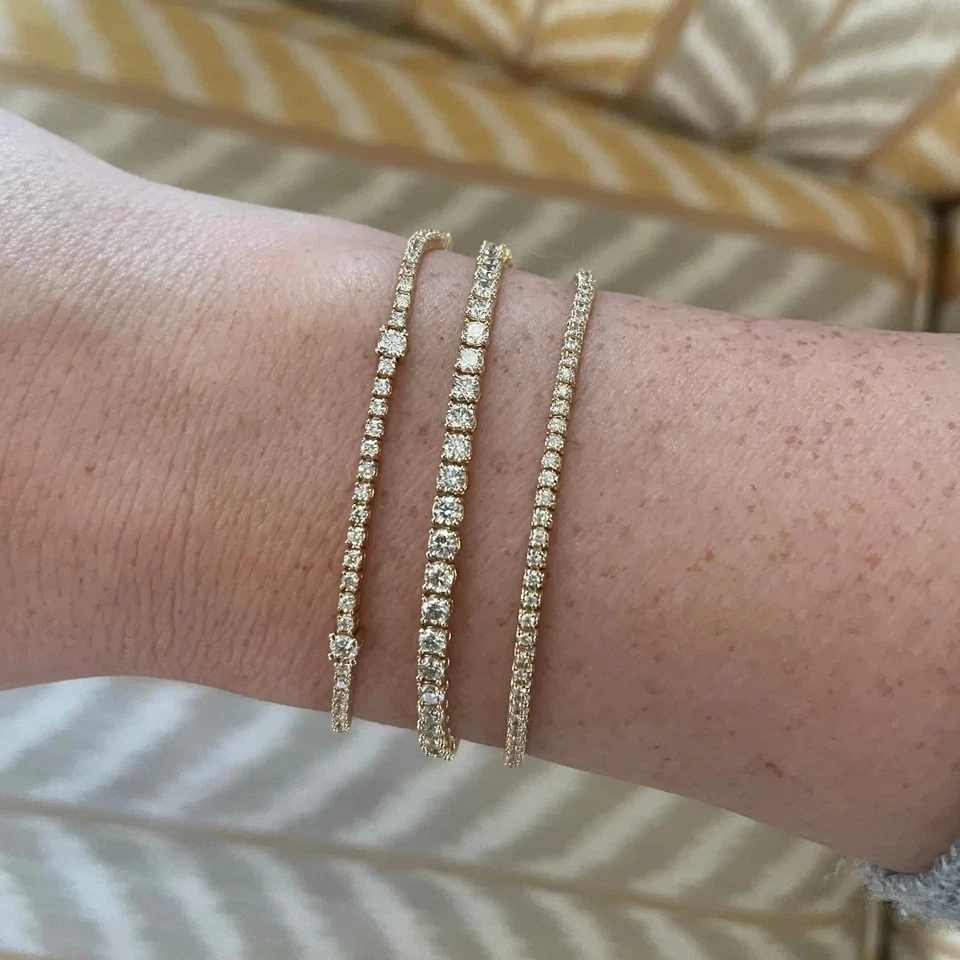 Pulseira de tênis 4 quilates TW corte redondo diamante cultivado em laboratório ouro amarelo 14k cultivada em laboratório - Imagem 2 de 3