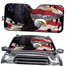 Car Windshield Sun Shade, Blocks UV Rays Sun Visor American Flag Eagle Print