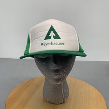 Vintage 80s Weyerhaeuser Trucker Hat Mesh Snapback Foam Green White Forestry Cap