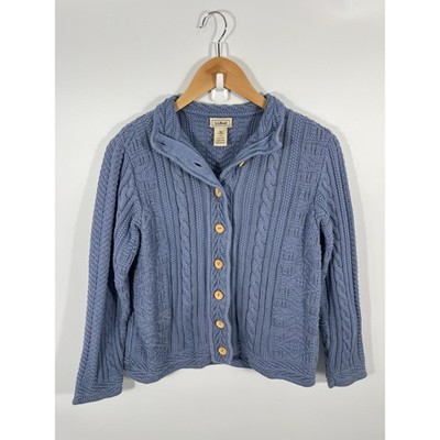 Vintage LL Bean Women Chunky Cardigan S Purple 100% Cotton Fisherman New England