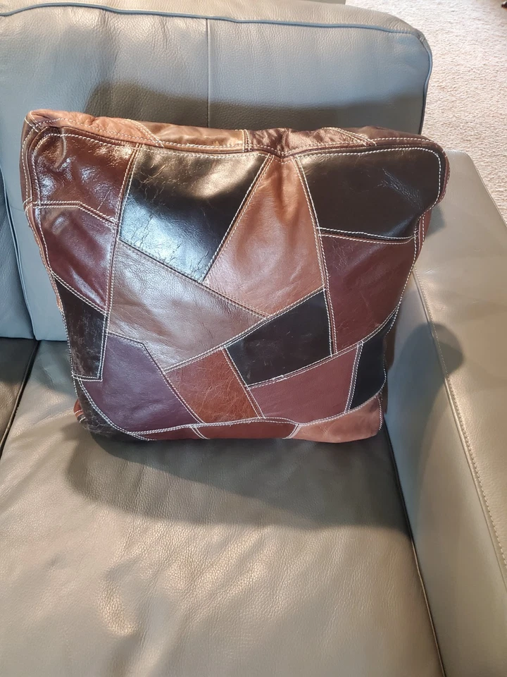 Винтажный MCM телячьей кожи натуральной кожи выстеганная лоскутная подушка наволочка чехол 60-х  - Изображение 3 из 4