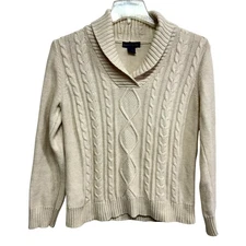 Karen Scott Sweater Womens Medium Cable Knit Shawl Collar Fisherman Pullover