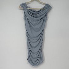 Reformation Blue Draped Ruched Bodycon Midi Dress Tencel USA S Sexy