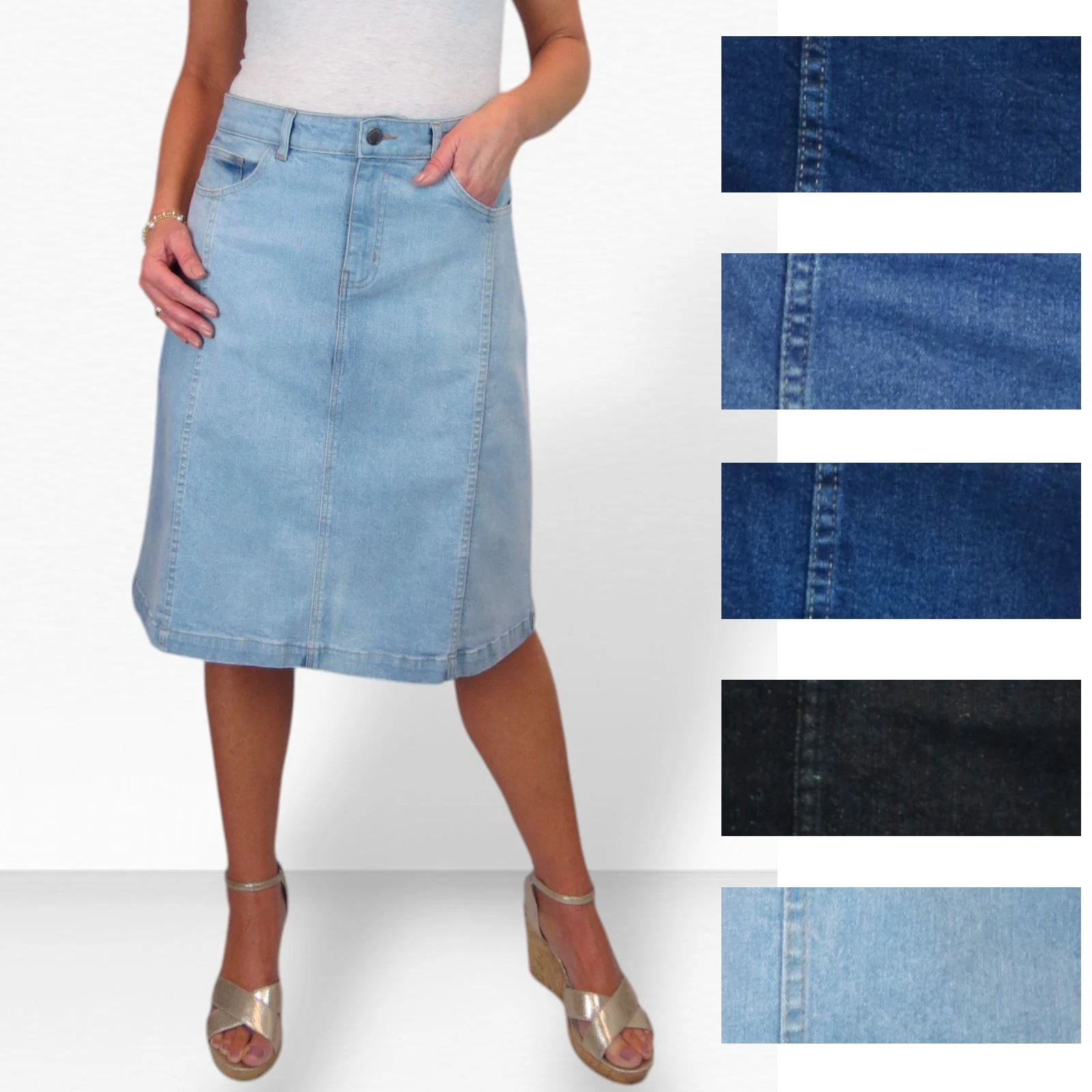Women's A Line Stretch Denim Skirt Knee Length Casual Jeans Skirt 10-22
Opens in a new window or tab