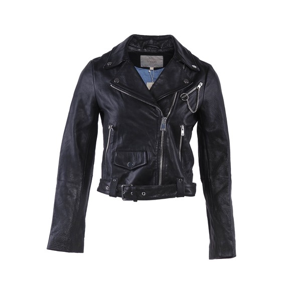 Maje Bikerjacke Schwarz Rindsleder Gr. 36 S Damen Lederjacke E18BASSUNG-image