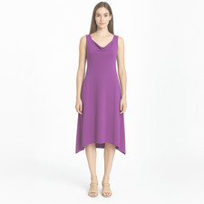 NWT $198 1EILEEN FISHER M Purple Draped Cowl Neck Hanky Hem Jersey Dress 
