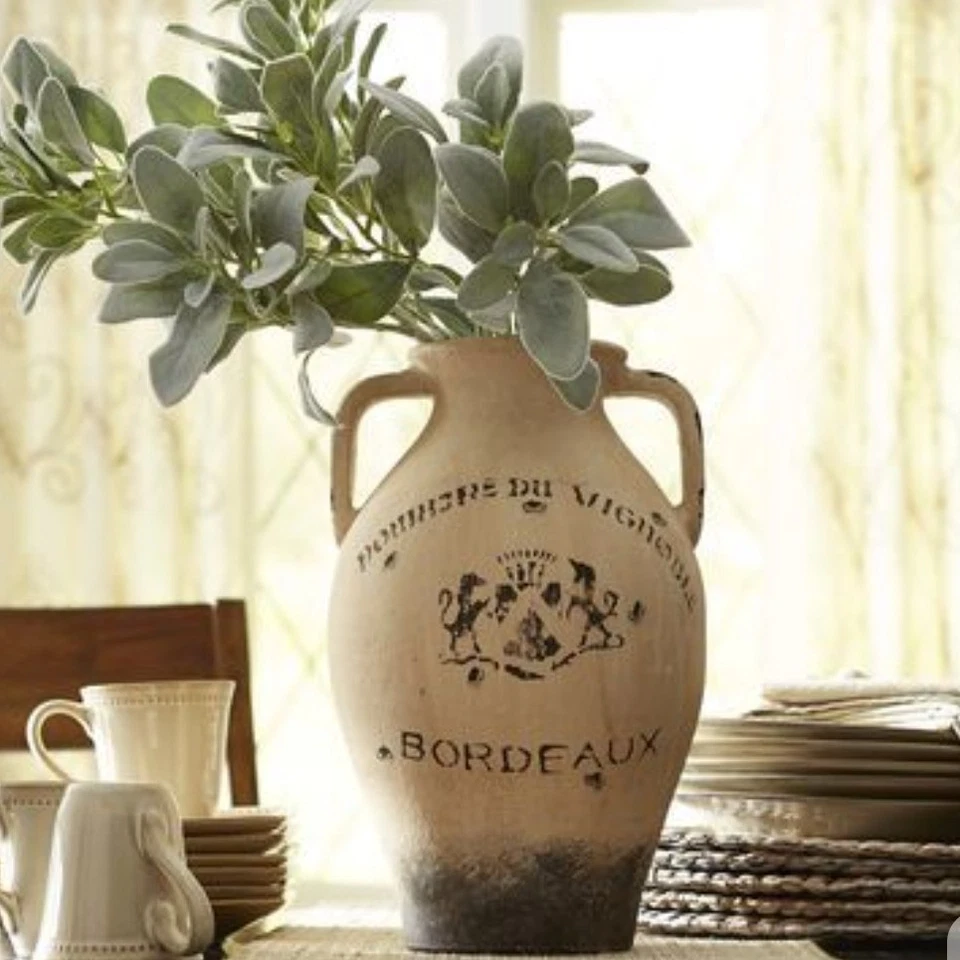 Jarrón grande estilo francés de ánfora de viñedo burdeos decorativo vintage 14" Foto 2 de 4