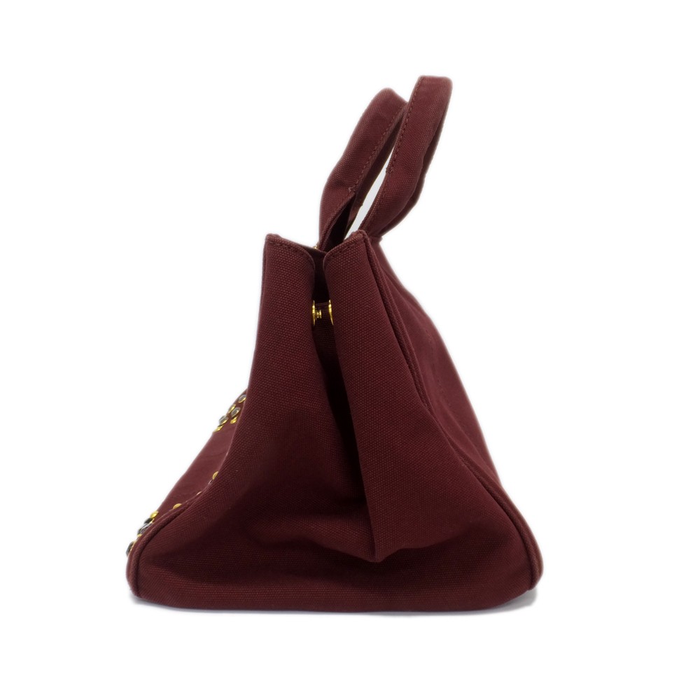 Prada Canapa Handbag 2WAY Bijou Bordeaux Wine Red Gold Hardware Canvas B26420 Ba thumbnail 4