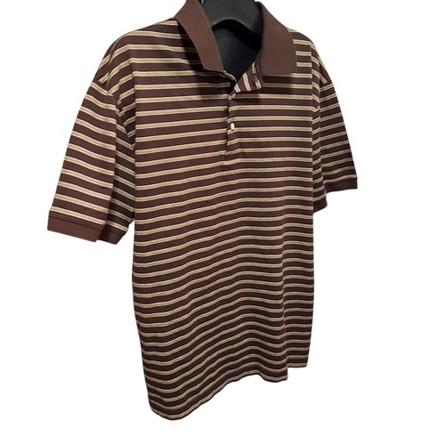 Turnbury Men’s Polo Shirt L Brown Tan Striped Cotton Golf Casual Short Sleeve - Picture 2 of 10
