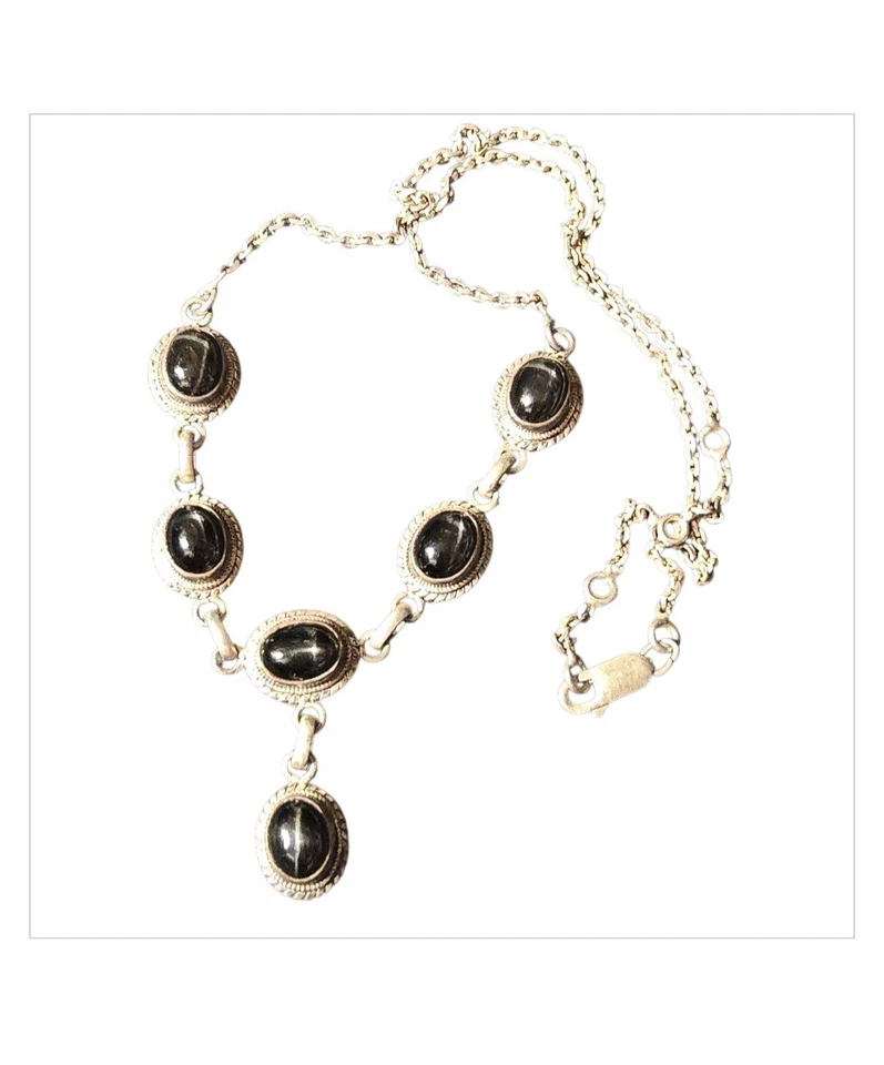1980s Arenas Taxco Mexico Sterling Silver black star diopside Necklace  - Image 2 of 4