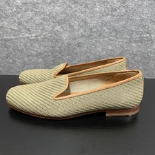 Stubbs & Wootton Shoes Womens Size 6.5 Woven Smoking Loafers Leather Sole Beige