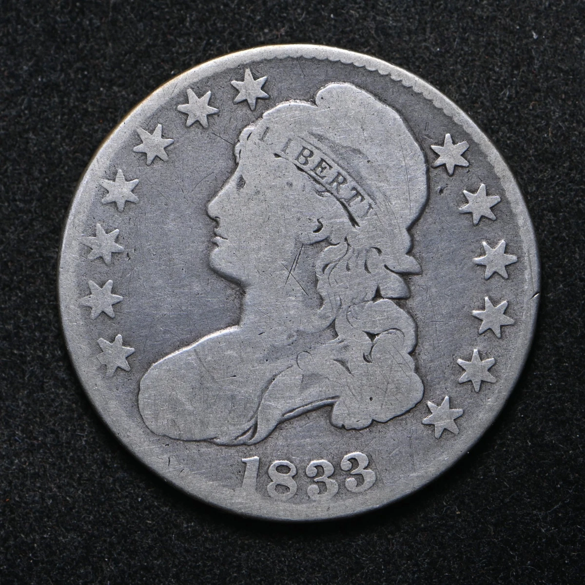 Circulated 1833 Year US Early Half Dollar Coins (1794-1839) for