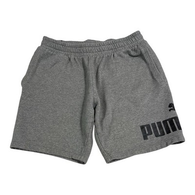 Puma Men's Large Fleece Sweat Shorts Logo Gray Elastic Drawstring Pockets
