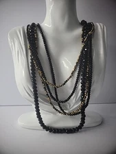 New Sienna Necklace Multi Strand Beaded Faceted Sparkle Black Gold Tone Jewelry