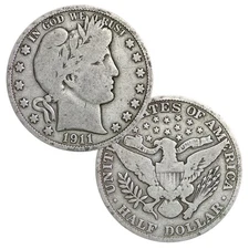 90% Silver Barber Half Dollar Average Circulated Single Coin
