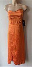 New With Tags 12 Satin Orange Strapless Party midi Dress Pretty Little Thing
