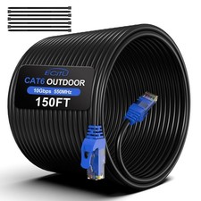 150FT Cat6 Outdoor Ethernet Cable, In-Ground, Heavy Duty 150Feet, Black-Blue