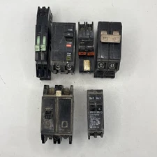 Lot Of 6 Industrial 2 Pole Circuit Breakers Of Various Brands And Capacities