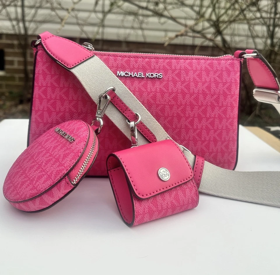 Bandolera de viaje Michael Kors Jet Set con accesorio tecnológico logotipo Mk Dragonfruit Foto 3 de 4