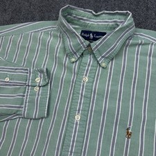 VTG Ralph Lauren Yarmouth Oxford Shirt Mens 17.5 36/37 Green Striped Flesh Pony