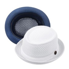 2Pcs Summer Mesh Pork Pie Hat Beach Party Fedora Cap Boater Large White + Blue