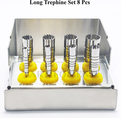 Dental Long Trephine Drills Kit 8 Pcs Impl@nt Crown Removal Tool