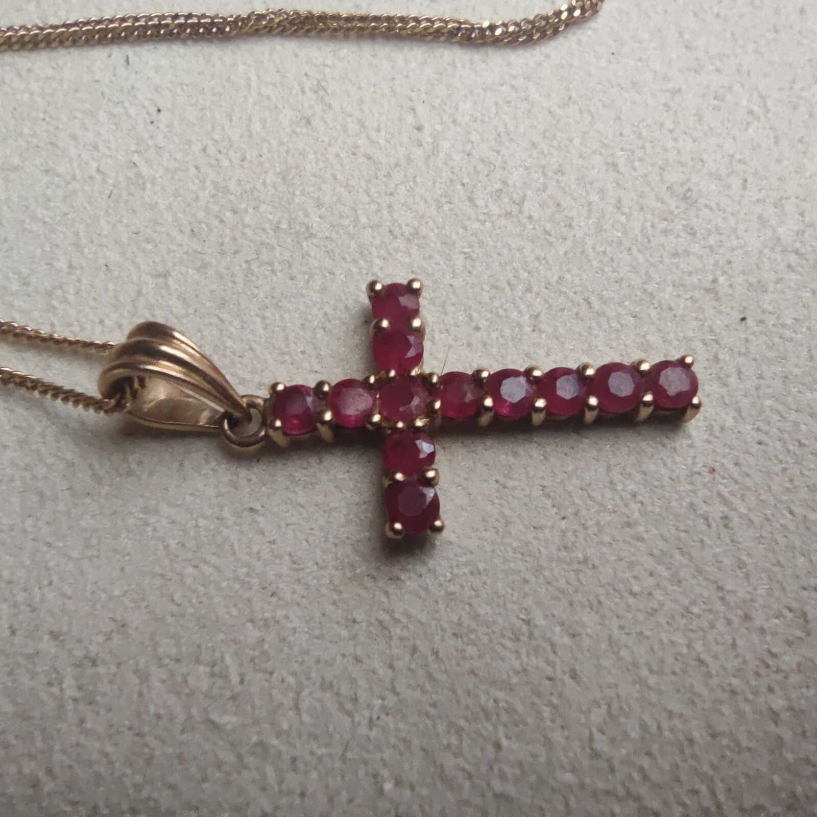 Vintage 9ct Solid Gold Ruby Cross Necklace Religi… - image 11