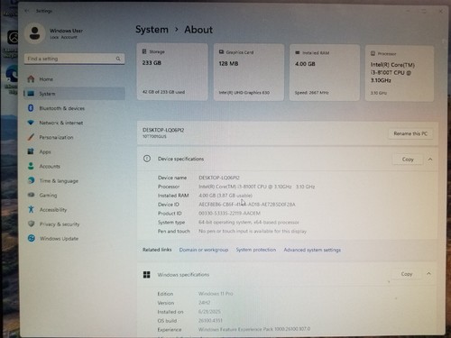 Lenovo ThinkCentre M720q i3-8100T 3.10GHZ 4GB RAM 250GB SSD Windows 11 Pro - Afbeelding 5 van 6