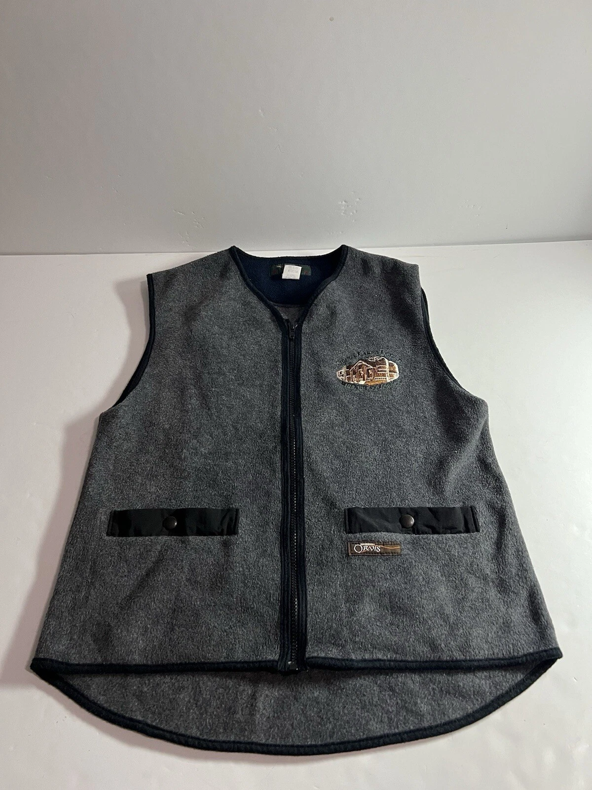 Vintage Orvis Vest Mens Medium Fleece Pockets Zip Up Gray USA Outdoor Hike 0843