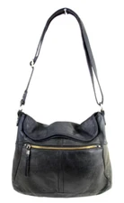 ROOMY THE SAK BLACK GENUINE LEATHER FLAP BOHO HOBO SHOULDER BAG HANDBAG PURSE