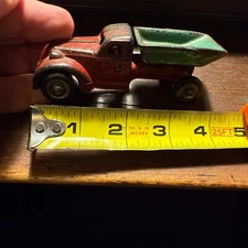 Vintage 4" Original Arcade Toys Cast Iron Red & Green Dump Truck AC Williams