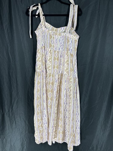 WOMENS MOON RIVER TAN BEIGE TRIBAL PRINT TIERED TIE SHOULDER LINED MAXI DRESS L - Picture 4 of 6
