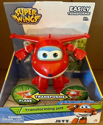 Super Wings Transforming JETT Action Figure Plane Transforms to Bot Red New
