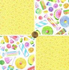 Candy Fizzle Pop Wax Candy Taffy Scottie 100% Cotton Fabric Quilt Squares GE