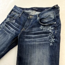 Vigoss Womens Jeans 31x31 Blue Jagger Skinny Embroidered Distressed Stretch