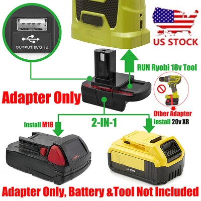 1x Adapter fits Ryobi 18V Tools to for DeWalt 20V MAX XR & Milwaukee M18 Battery