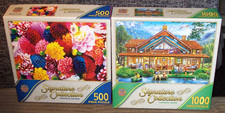 Lot Of 2 Master Pieces Puzzles "BEAUTIFUL BLOOMS CAMPING LODGE" 1000 500 pc