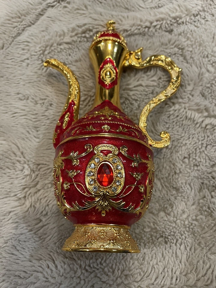 Juego de cafetera turca de metal vintage estilo europeo juego de té 6 rojo dorado de lujo Foto 3 de 4