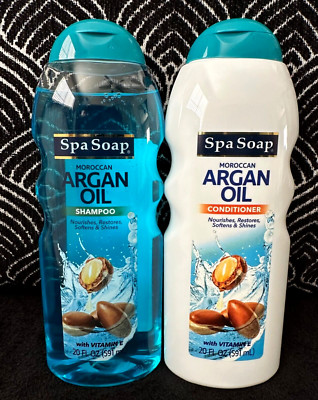 2pk SPA SOAP MOROCCAN ARGAN OIL + VIT E SHAMPOO & CONDITIONER NOURISH HAIR 20oz