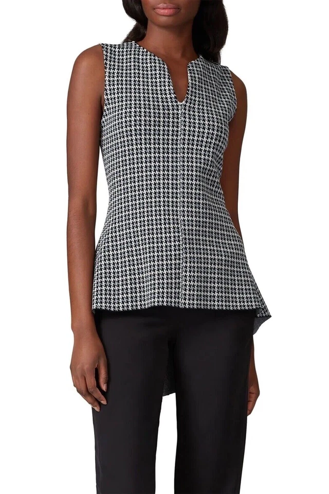 Derek Lam Tejido a Cuadros Peplum Top Sin Mangas Pasarela - Negro/Azul - Talla L Grande Foto 2 de 4