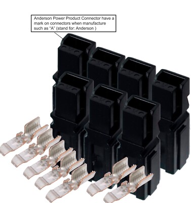 (X7) 45 Amp Anderson Powerpole Connectors, PP 15 to 45, w/14-10 AWG (BLACK) 