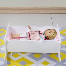 Large Doll Cradle Cot Crib for Up To 20" Wooden Dolls Rocking Bed w/ Bedding Set