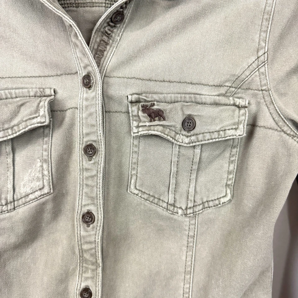 Camisa de franela abotonada verde oliva Abercrombie & Fitch niños niñas talla M 8/10 Y2K Foto 2 de 4