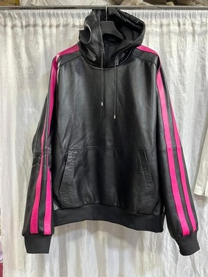 Herren & Jungen rosa gestreifter Leder Hoodie. Echtes weiches Lammfell...